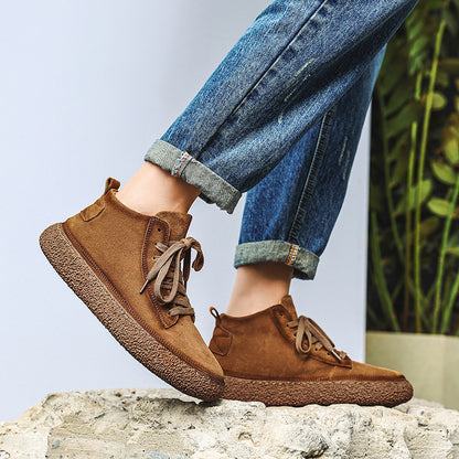 Retro Leather Lacing Anti-slip Soft-soled Suede Shoes