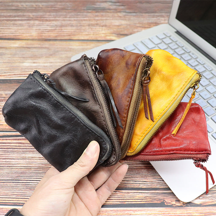 Retro Genuine Leather Short Zip Coin Purse Wallet