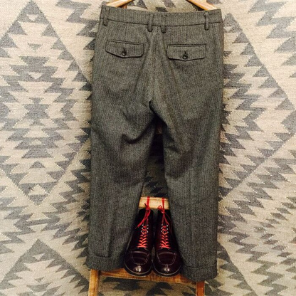 Large Size Retro Casual Herringbone Wool Pants