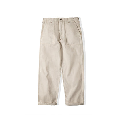 Retro Cotton Casual Denim Pants in Beige