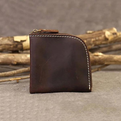 Original Hand-made Leather Short Zipper Wallet