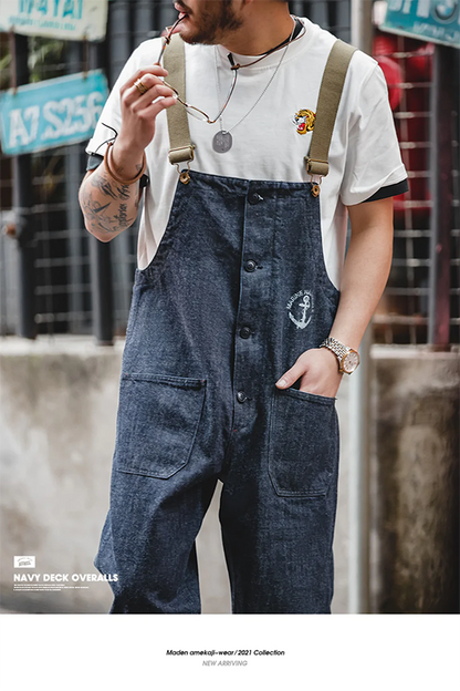 Men's Canvas Naval Dungaree Overalls In Blue