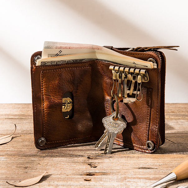 Retro Leather Key Holder Short Wallets