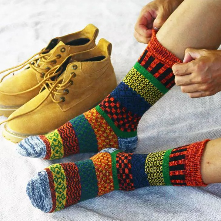 5 Pairs 5Colors Men's Retro Ethnic Style Woolen Socks