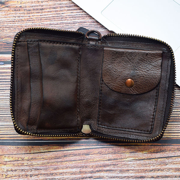 Retro Leather Zipper Short Wallet