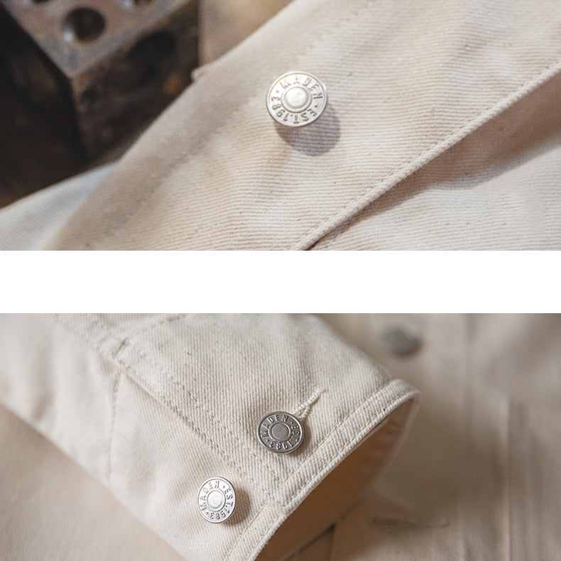 French Retro Military Style Casual Big Pocket White Jacket