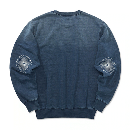 Indigo Dyed Stitches Decoration Sweatshirt