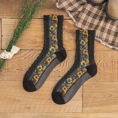 Women 5 Pairs Retro Ethnic Style Socks