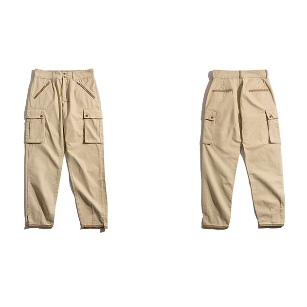 Retro Khaki Military Style Casual Cotton Pockets Pants