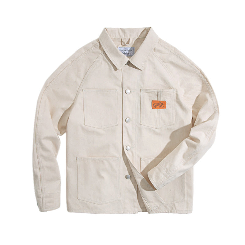 French Retro Military Style Casual Big Pocket White Jacket