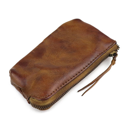 Retro Genuine Leather Short Zip Coin Purse Wallet