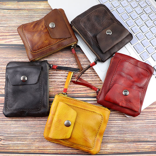 Vintage Leather Zipper Cards Holder Coin Wallet