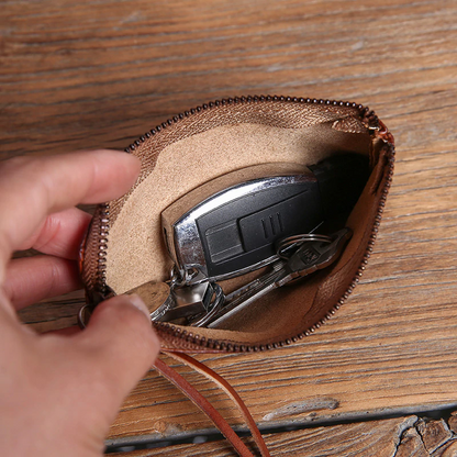 Retro Genuine Leather Short Zip Coin Purse Wallet