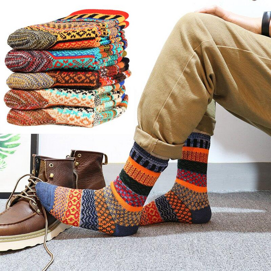 Men's Retro Ethnic Style Wool Socks（5 Pairs 5 color)