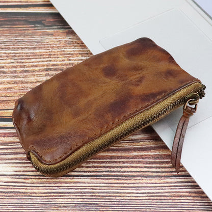 Retro Genuine Leather Short Zip Coin Purse Wallet