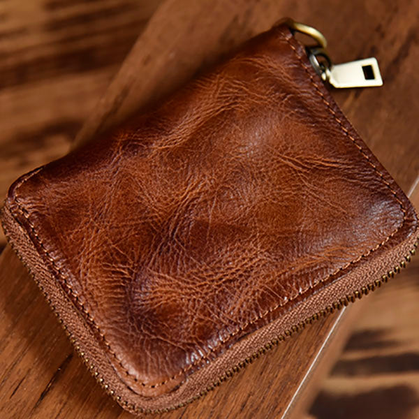 Retro Leather Zipper Short Wallet