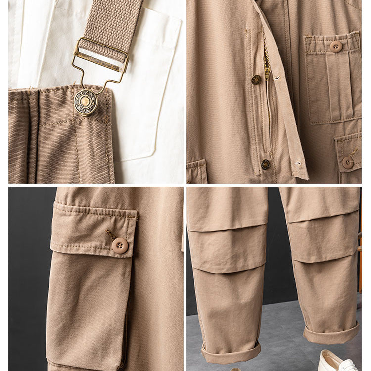 Retro Style Casual Multi-Pocket Overall Cargo Pants