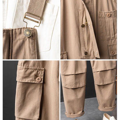 Retro Style Casual Multi-Pocket Overall Cargo Pants