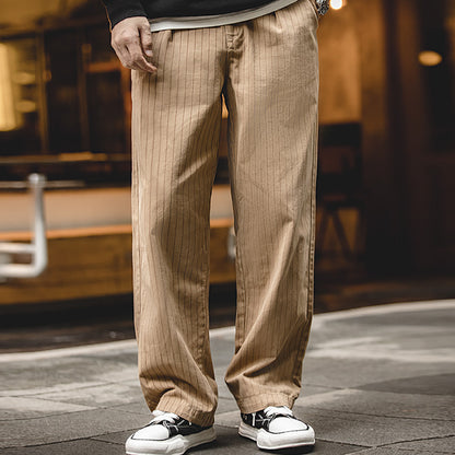 Retro Khaki Striped Casual Pants