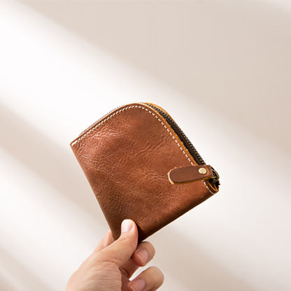 Original Hand-made Leather Short Zipper Wallet