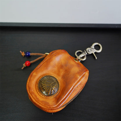 Retro Handmade Leather Zipper Key Bags