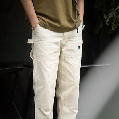 Retro Multi-pockets Workwear Beige Pants