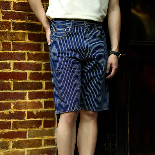 Vintage Slim Fit Denim Striped Casual Jeans Shorts