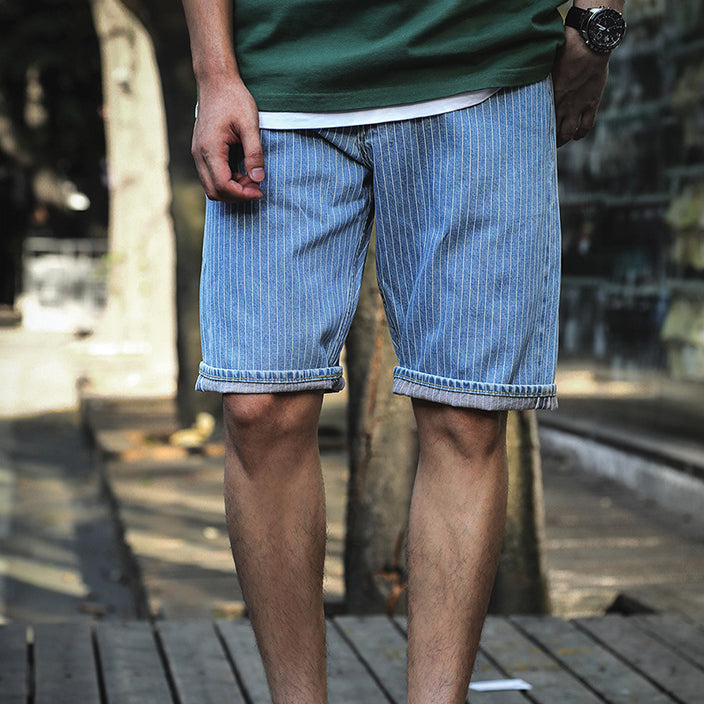 Vintage Slim Fit Denim Striped Casual Jeans Shorts