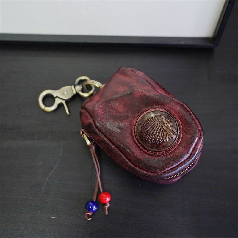 Retro Handmade Leather Zipper Key Bags