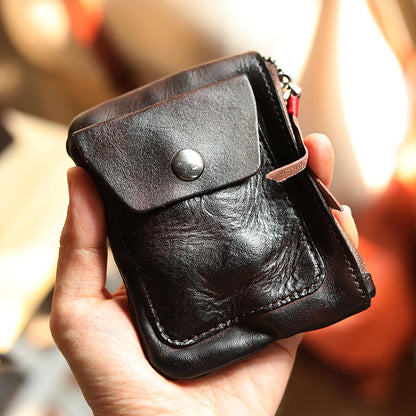 Vintage Leather Zipper Cards Holder Coin Wallet