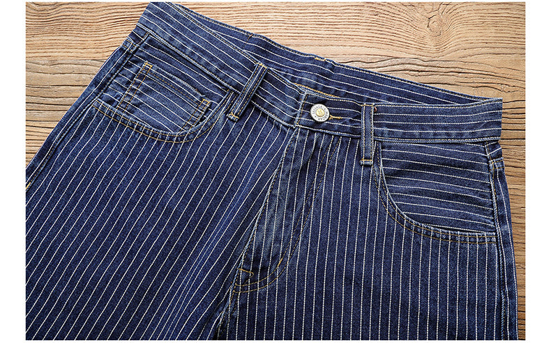 Vintage Slim Fit Denim Striped Casual Jeans Shorts