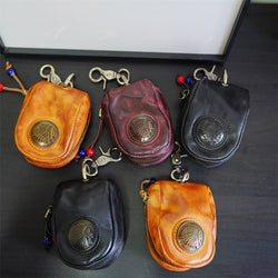 Retro Handmade Leather Zipper Key Bags