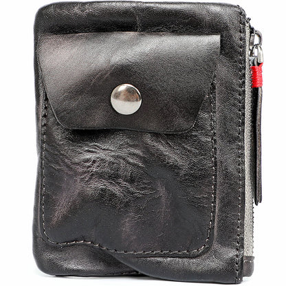 Vintage Leather Zipper Cards Holder Coin Wallet