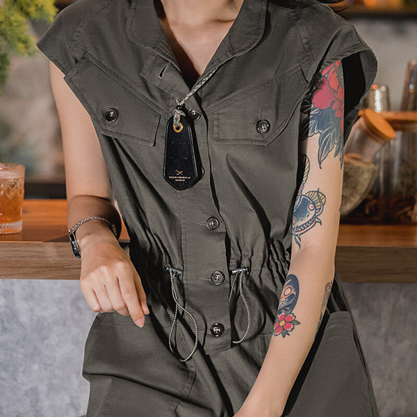 Retro Sleeveless Cargo Jumpsuits in Grey