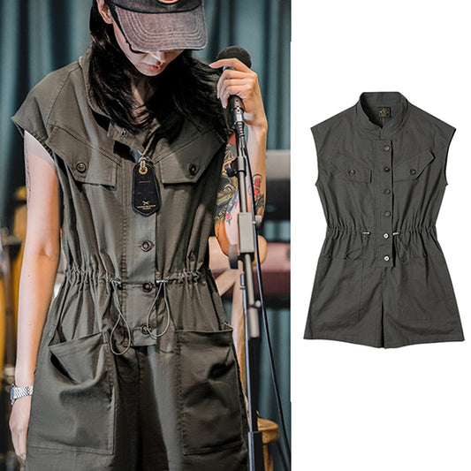 Retro Sleeveless Cargo Jumpsuits in Grey