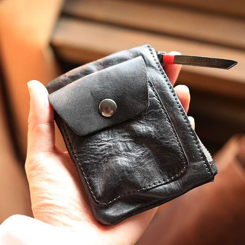 Vintage Leather Zipper Cards Holder Coin Wallet