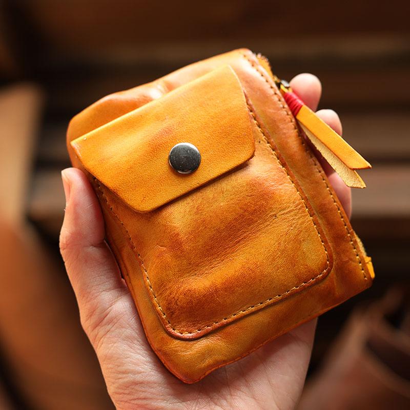 Vintage Leather Zipper Cards Holder Coin Wallet