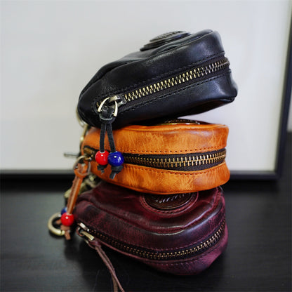 Retro Handmade Leather Zipper Key Bags