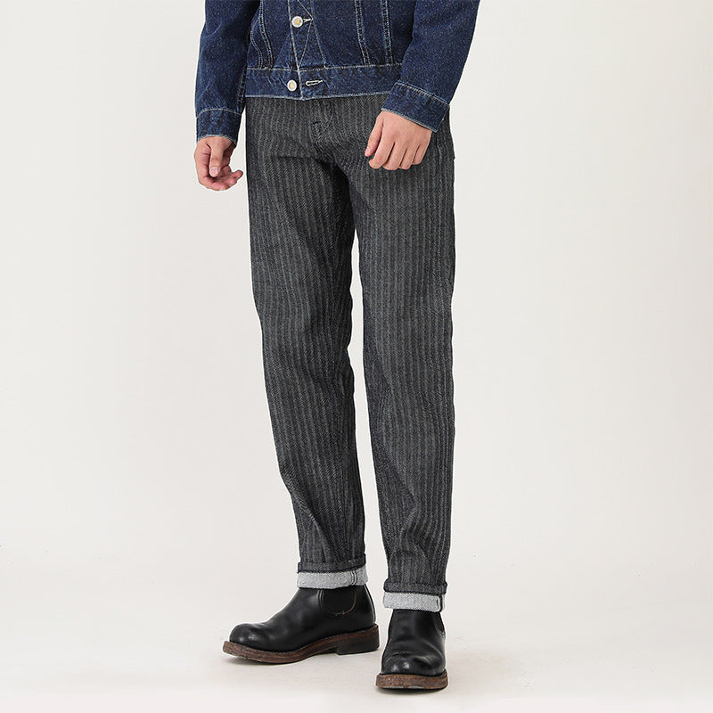 Retro Grey Herringbone Casual Pants