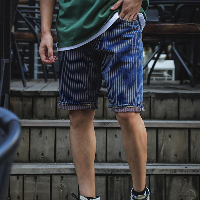 Vintage Slim Fit Denim Striped Casual Jeans Shorts