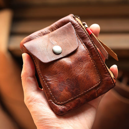 Vintage Leather Zipper Cards Holder Coin Wallet