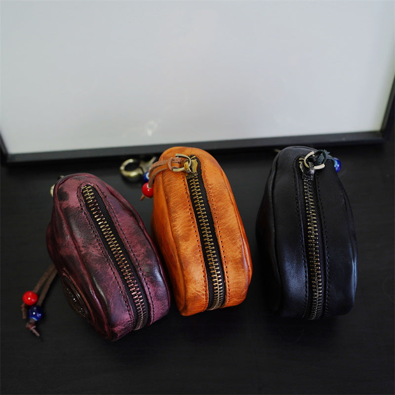 Retro Handmade Leather Zipper Key Bags