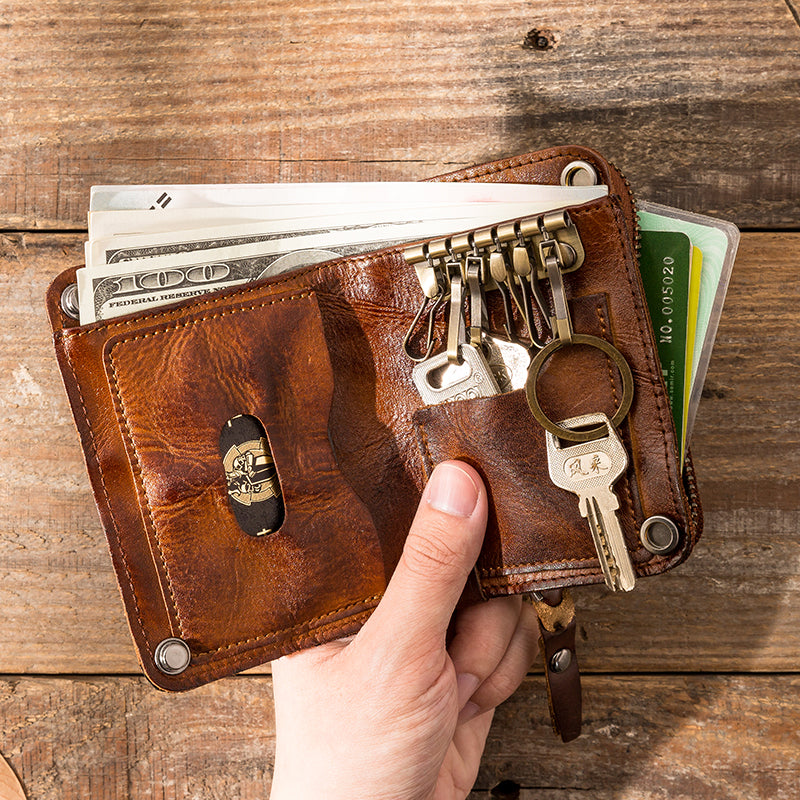 Retro Leather Key Holder Short Wallets