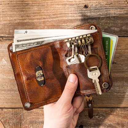 Retro Leather Key Holder Short Wallets