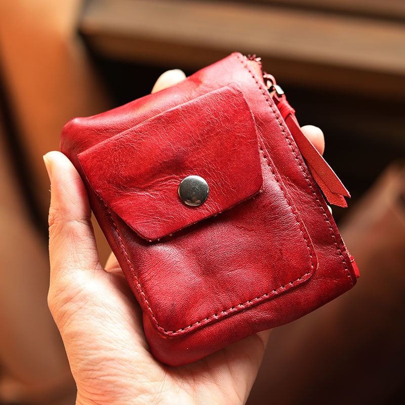 Vintage Leather Zipper Cards Holder Coin Wallet