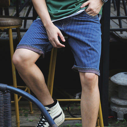 Vintage Slim Fit Denim Striped Casual Jeans Shorts