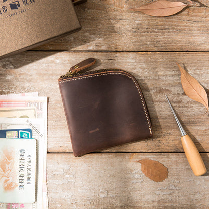 Original Hand-made Leather Short Zipper Wallet