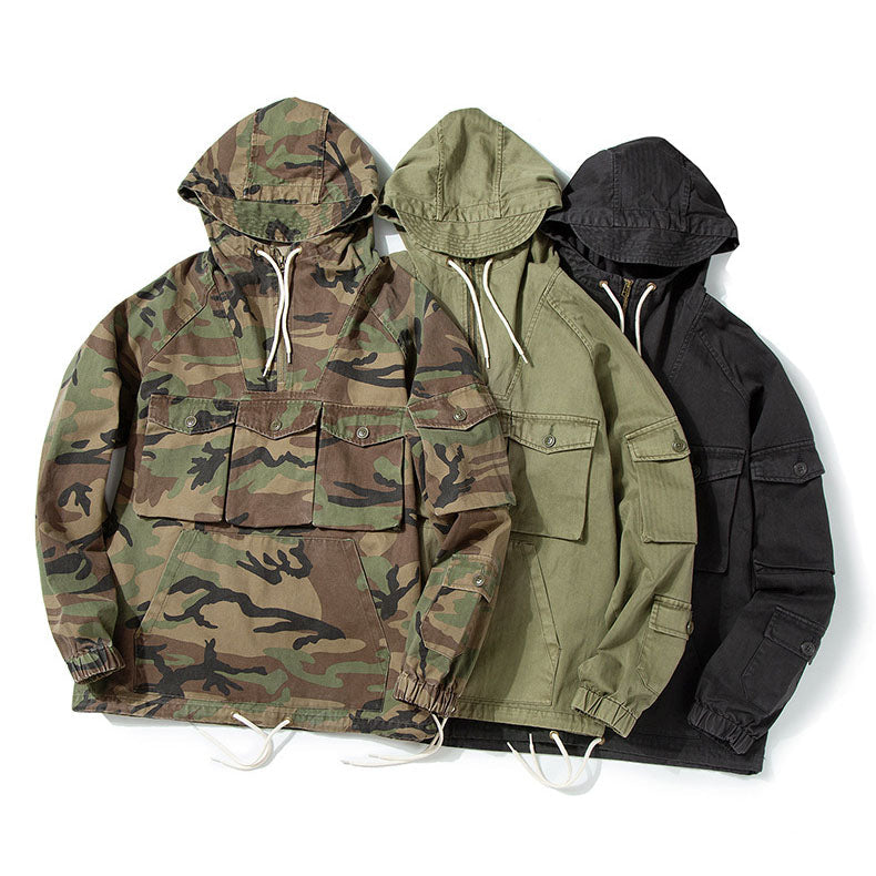 Retro military style casual pullover hoodies Clearance