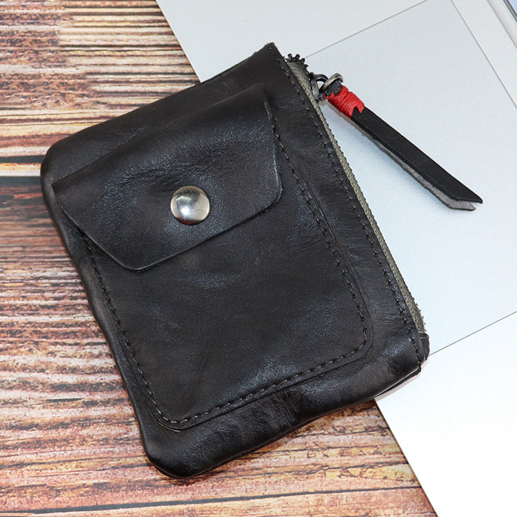 Vintage Leather Zipper Cards Holder Coin Wallet