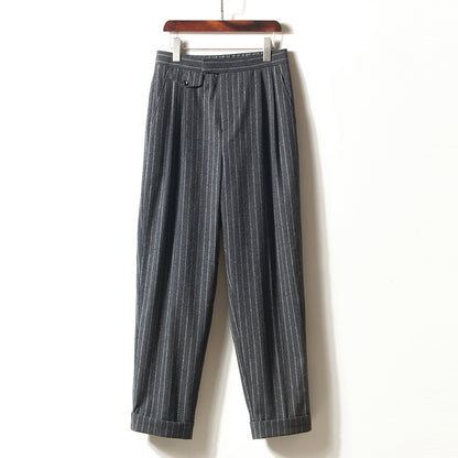 Large Size Retro Casual Autumn and Winter Wool Striped Pants